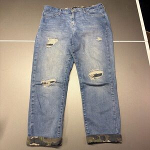 Collezione Womens Medium Rise Distressed Camo Inset Jeans Wash Blue Denim 36X36